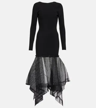 Open-back tulle midi dress