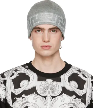 Versace Gray 'La Greca' Beanie