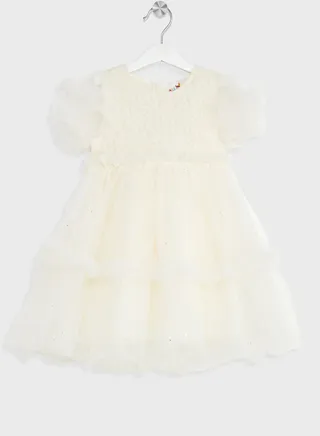 Girls Pleated Lace Evening Dress