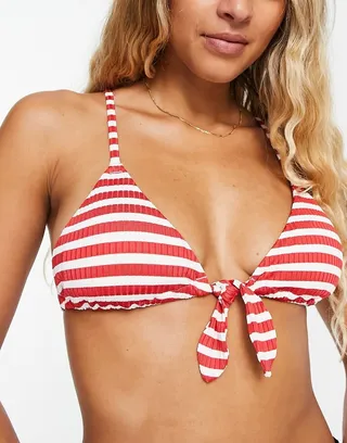 & Other Stories triangle bikini top in red stripe print