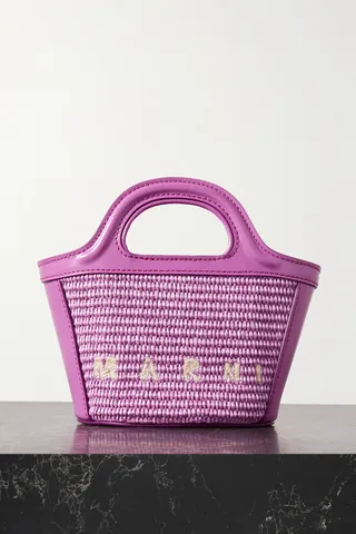 Marni - Tropicalia Micro Leather-trimmed Embroidered Raffia Tote - Purple