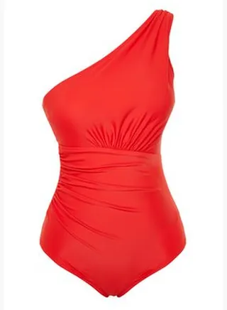 Red One Shoulder Draped Swimsuit TBESS21MA0143