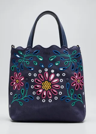 Kamilla Small Flower North-South Tote Bag