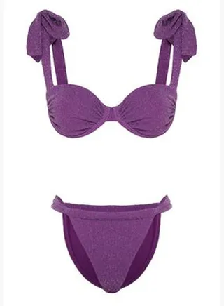 Purple Balconette Tied Silvery Bikini Set TBESS24BT00098