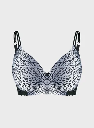 Padded Non-Wired Full Cup Animal Print T-Shirt Bra - Lace