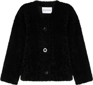 V-neck faux-shearling jacket