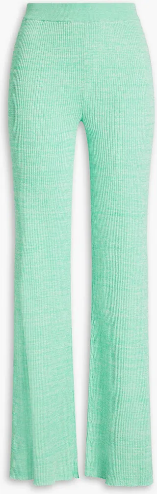 Solisa mélange ribbed cotton-blend flared pants