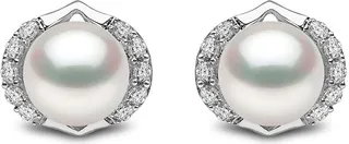 18kt white gold Trend freshwater pearl and diamond stud earrings