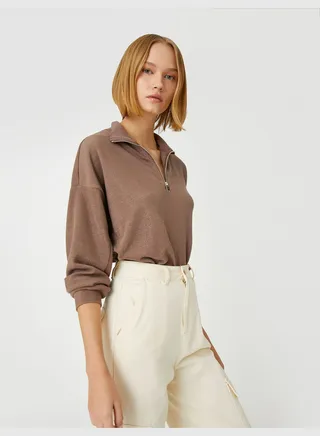 Shiny Sweater Half Zipper