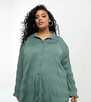 ASOS DESIGN Curve oversized plisse shirt in sage