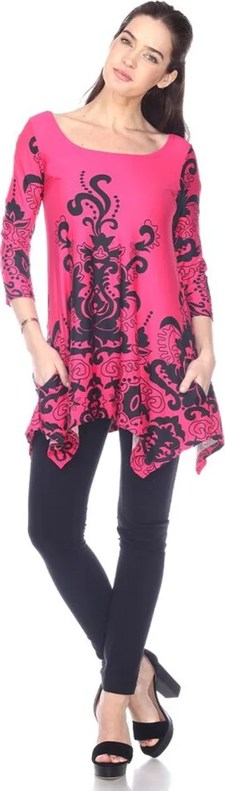 Women's Scoop Neck Printed Yanette Tunic Top Pink Small - White Mark