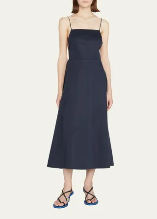 Poplin Open Back A-Line Midi Dress