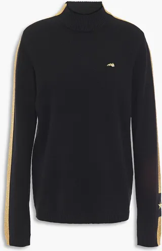 Metallic striped cashmere-blend turtleneck sweater