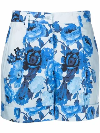 Floral-Print High-Waisted Shorts