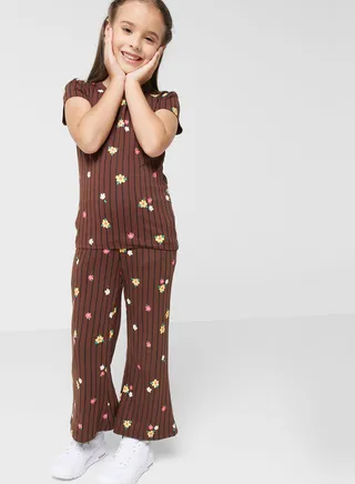 Floral Print T-Shirts And Flared Pants