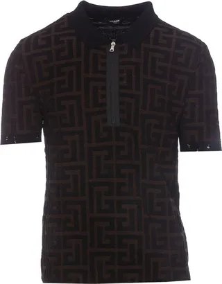 Balmain Half-Zipped Monogrammed Top