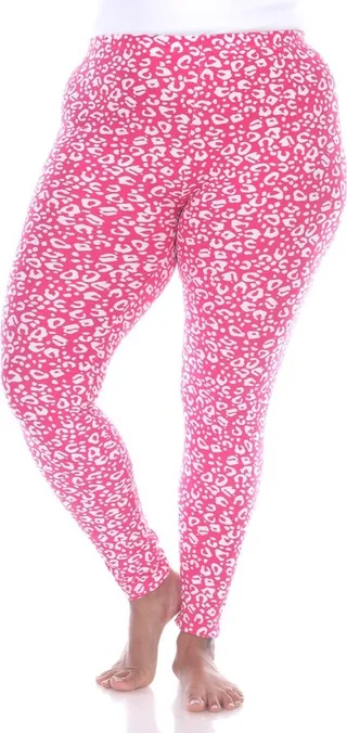Women's Plus Size Super Soft Leopard Printed Leggings Pink One Size Fits Most Plus Size - White Mark