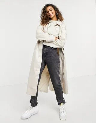 ASOS DESIGN longline trench coat in stone