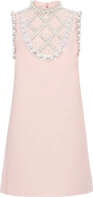 Pearl-Embellished Mini Dress