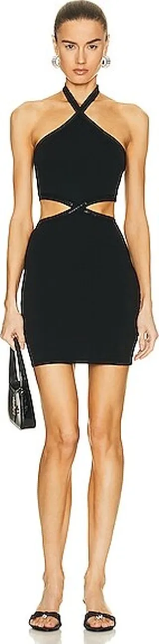 Alexander Wang Criss Cross Logo Halter Dress in Black