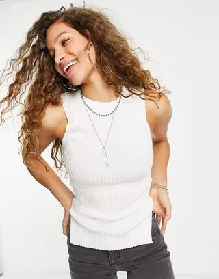 Topshop knit slim tank in ivory