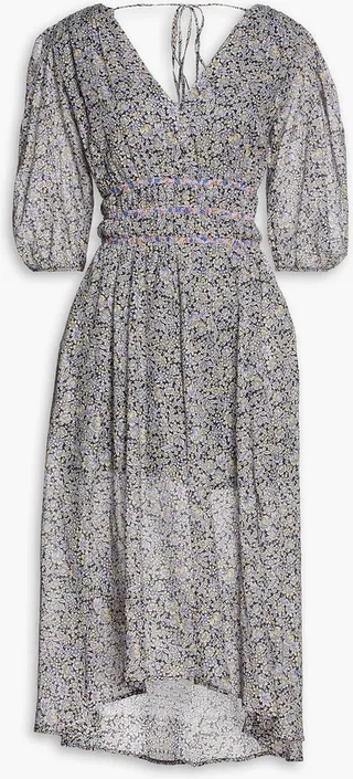 Rilota gathered floral-print cotton-voile midi dress