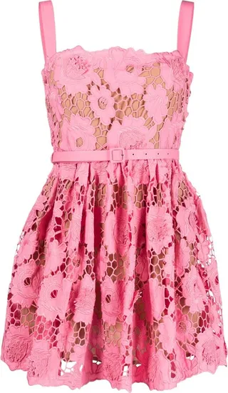 Belted Floral-Lace Minidress