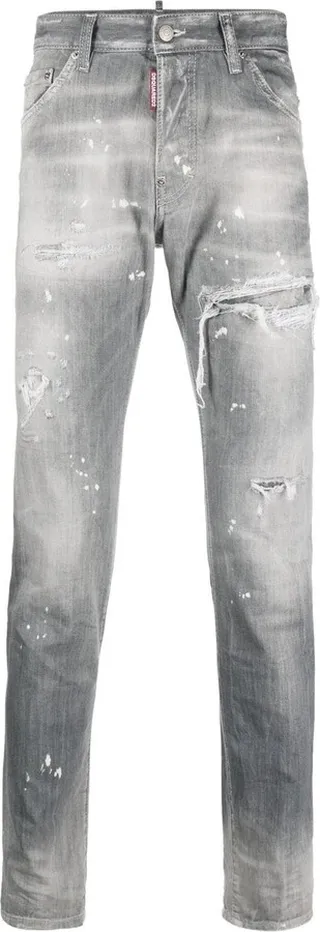 Distressed Ripped Slim-Cut Jeans
