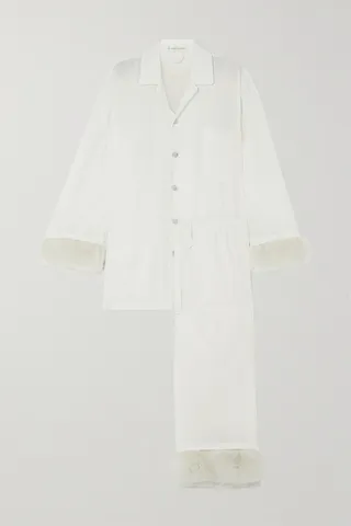 Olivia von Halle - Casablanca Faux Fur-trimmed Silk Pajama Set - White