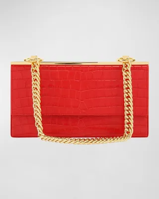 Dalida Croc-Embossed Chain Shoulder Bag