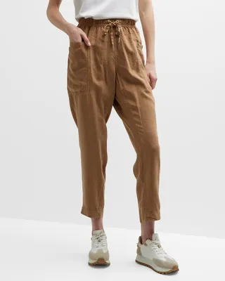 Gia Patch-Pocket Linen-Blend Tapered Pants