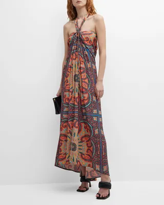 Elenor Kaleidoscope-Print Halter Maxi Dress