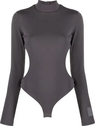 Grey Turtleneck Open-Back Bodysuit