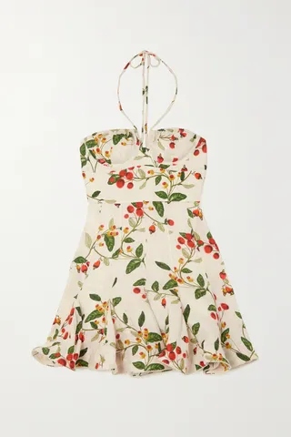 Agua by Agua Bendita - + Net Sustain Anturio Monarca Printed Linen Halterneck Mini Dress - Neutrals