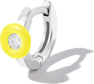 18kt White Gold Diamond And Enamel Huggie Hoop Earring
