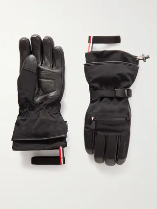 Logo-Appliquéd Leather-Trimmed Ski Gloves