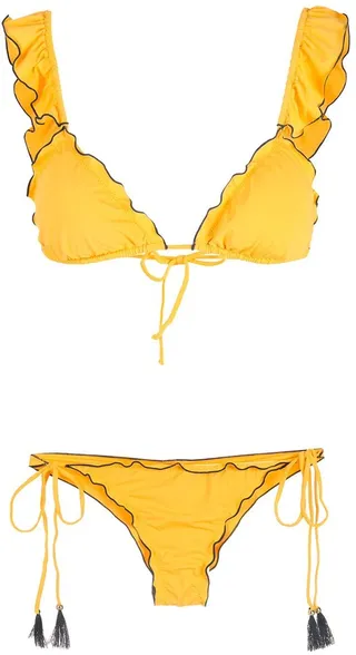 Ruffled-Trim Rippled Bikini Set