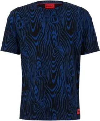 Cotton-jersey T-shirt with printed motif and logo badge