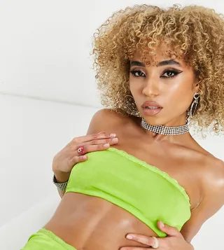 ASYOU lace trim cami bandeau in lime - part of a set