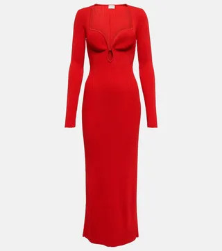 Cutout ribbed-knit midi dress