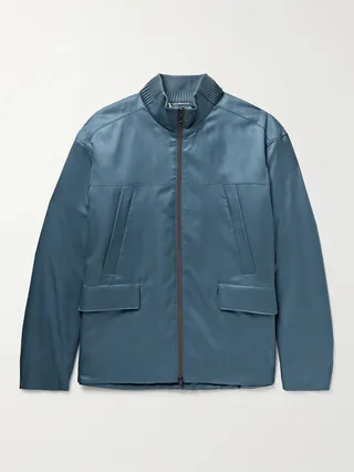 Padded Silk-Twill Bomber Jacket