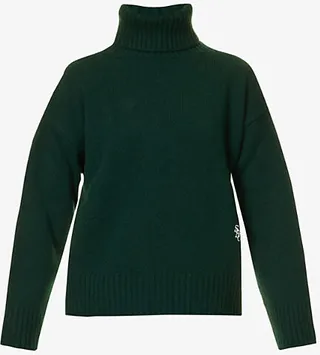 porty & Rich Womens Forest Brand-embroidered Turtleneck Wool Jumper