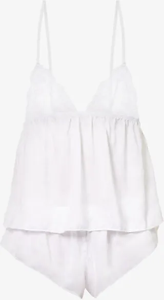 Womens White Marseille Floral-embroidered Two-piece Satin Cami set