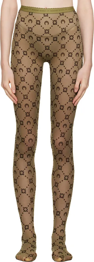 Marine Serre Khaki Monogram Flocked Tights