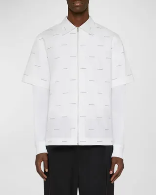 Men's Allover-Logo Zip Sport Shirt