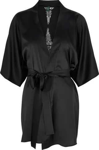 Fleur Of England Onyx Silk-blend Satin Robe