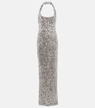 Halterneck sequined gown