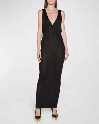 Strappy Open-Back Sheer Knit Maxi Dress