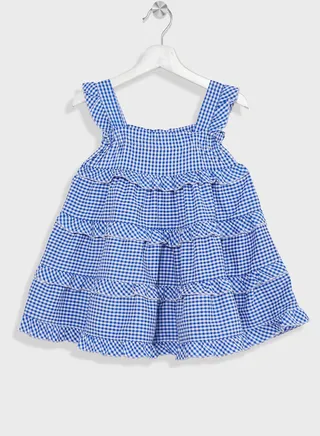 Girls Plaid Tiered Dress