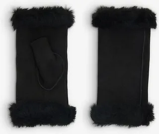 Womens Black Vera hearling-lined uede Mittens